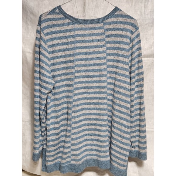 Habitat Tunic Super Soft‎ Fleece, Pullover Striped Seafoam Blue And Grey, LARGE - Picture 3 of 9
